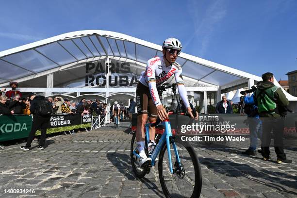 Oliver Naesen of Belgium and AG2R Citroën Team prior to the 120th Paris-Roubaix 2023, Men's Elite a 256.6km one day race from Compiègne to Roubaix on...