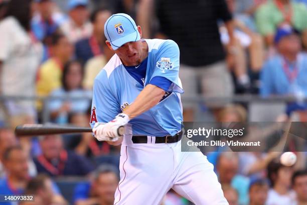 American League All-Star Mark Trumbo of the Los Angeles Angels of Anaheim at bat in the first round during the State Farm Home Run Derby at Kauffman...