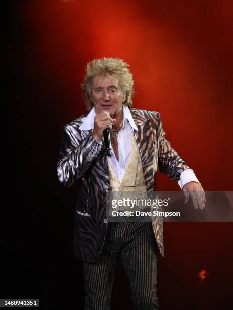 Rod Stewart performs at Spark Arena on April 09, 2023 in Auckland, New Zealand.