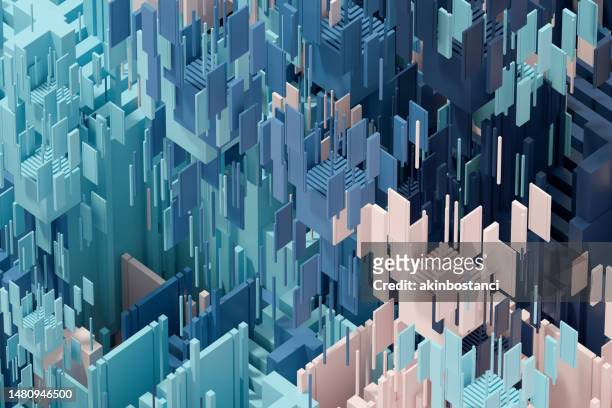 抽象的な都市景観の背景、メタバース、スマートシティ、ブロック形状、ブロックチェーン、ビッグデータ技術のコンセプト - city block ストックフォトと画像
