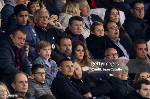 French Minister Marlene Schiappa and her new boyfriend Matthias Savignac, Eric Ciotti, Jose Cobos, above left President of PSG Nasser Al Khelaifi,...