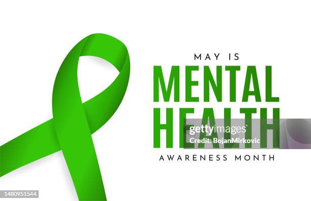 mental health awareness month card, may. vector - mental health awareness ribbon stock illustrations