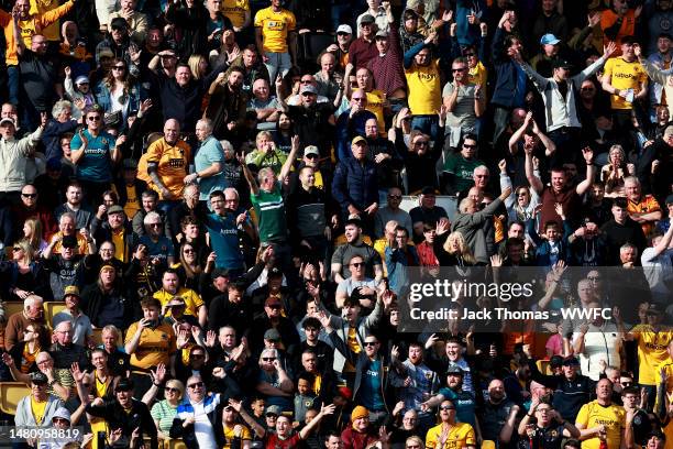 General view of Wolves fans during the Premier League match between Wolverhampton Wanderers and Chelsea FC at Molineux on April 08, 2023 in...