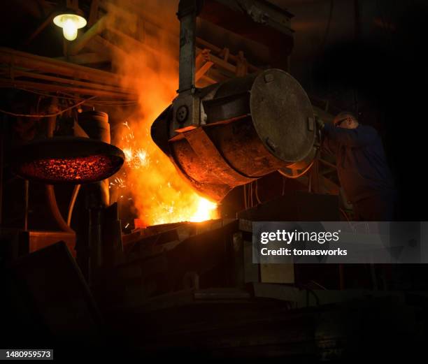 metal furnace and melted iron casting - casting stock pictures, royalty-free photos & images