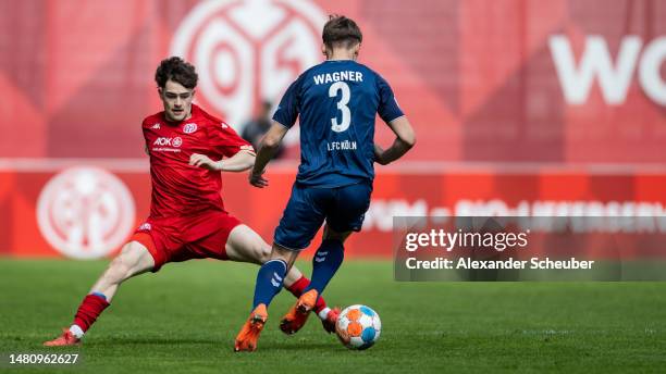 Justus Goetze of Mainz 05 in action against Matti Wagner of 1. FC Köln during the A juniors german championship semi final leg one match between 1....