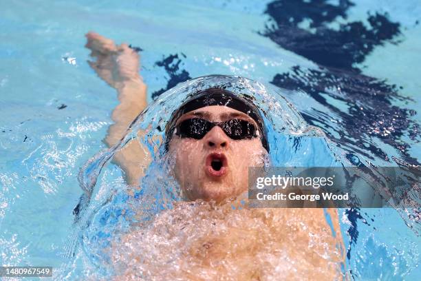 George Whittle of Derventio competes in the Men 200m Backstroke heats during Day Six of the British Swimming Championships 2023 at Ponds Forge on...