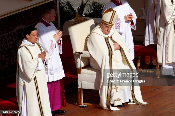 Pope Francis presides the Easter Mass at St. Peter's Square on April 09, 2023 in Vatican City, Vatican. Following the liturgy, the Holy Father gave...