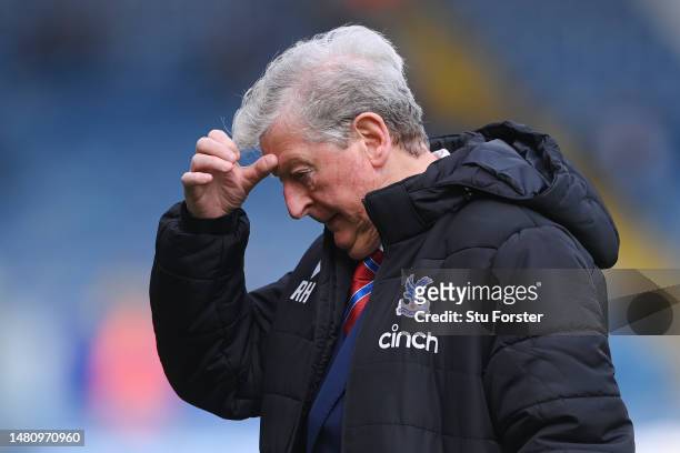 Roy Hodgson, Manager of Crystal Palace, looks on prior to the Premier League match between Leeds United and Crystal Palace at Elland Road on April...