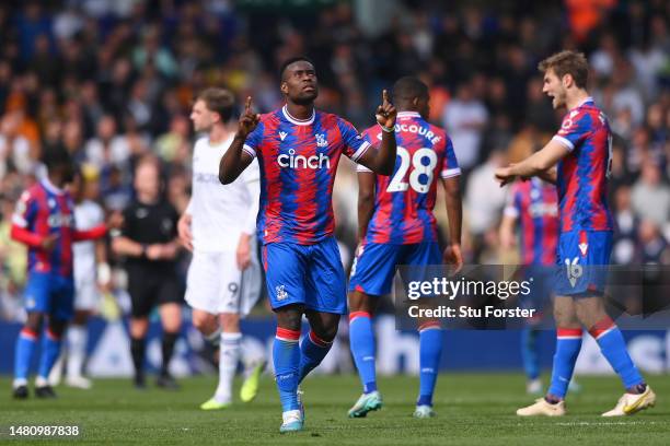 Marc Guehi of Crystal Palace celebrates after scoring the team's first goal during the Premier League match between Leeds United and Crystal Palace...