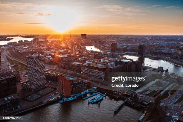 dutch cityscape view of rotterdam in the evening - södra holland bildbanksfoton och bilder