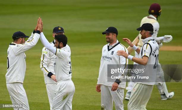 Hassan Ali of Warwickshire celebrates the wicket of George Bartlett of Somerset during Day Four of the LV= Insurance County Championship Division 1...