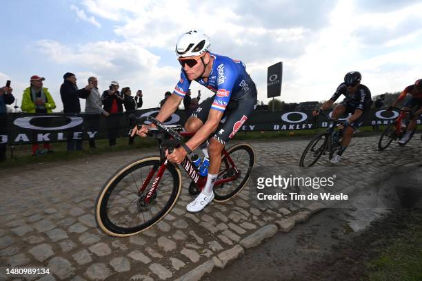 Mathieu van der Poel of The Netherlands and Team Alpecin-Deceuninck competes during the 120th Paris-Roubaix 2023, Men's Elite a 256.6km one day race...