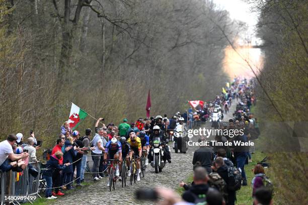 General view of Mathieu van der Poel of The Netherlands and Team Alpecin-Deceuninck, John Degenkolb of Germany and Team DSM, Wout Van Aert of Belgium...