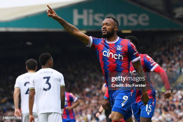 Jordan Ayew of Crystal Palace celebrates after scoring the team's second goal during the Premier League match between Leeds United and Crystal Palace...