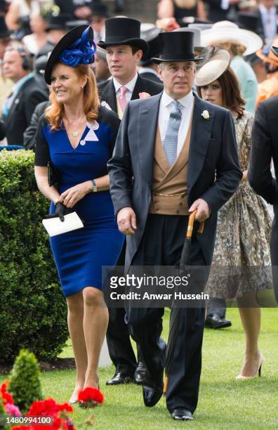 Sarah Ferguson, Duchess of York, Jack Brooksbank, Prince Andrew, Duke of York and Princess Eugenie attend Day 4 of Royal Ascot on June 19, 2015 in...