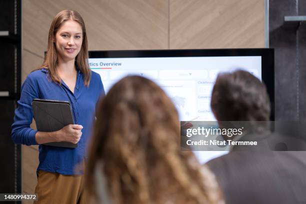 use data analytics (business insights) to manage business risks. chief financial officer doing a presentation on a risk management plan and financial strategies to shareholders in the conference room. - chief investment officer stock pictures, royalty-free photos & images