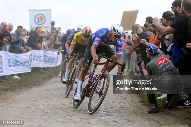 Mathieu van der Poel of The Netherlands and Team Alpecin-Deceuninck competes in the breakaway during the 120th Paris-Roubaix 2023, Men's Elite a...