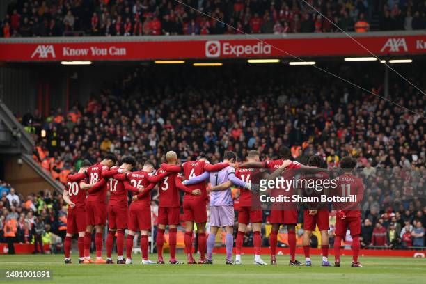 General view as players of Liverpool and Arsenal line up to pay tribute to victims of the Hillsborough Disaster prior to the Premier League match...
