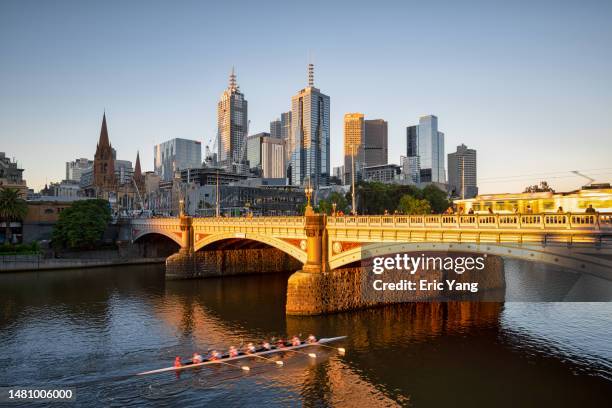 melbourne city view - boat melbourne stock-fotos und bilder