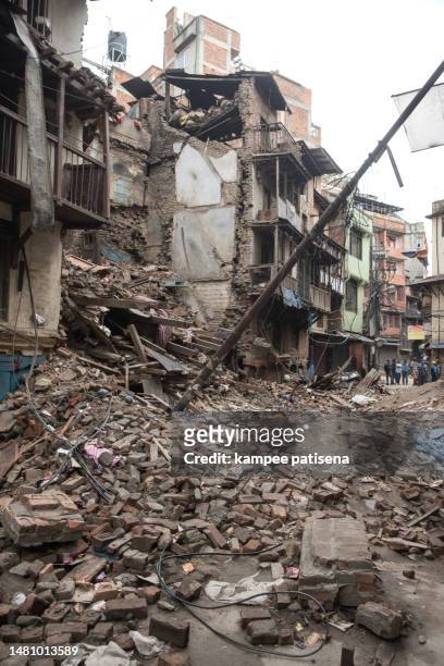 durbar square which was severly damaged after the major earthquake on 25 april 2015. - building destruction stock pictures, royalty-free photos & images