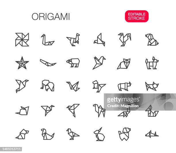ilustrações, clipart, desenhos animados e ícones de origami thin line icons set editable stroke - origami