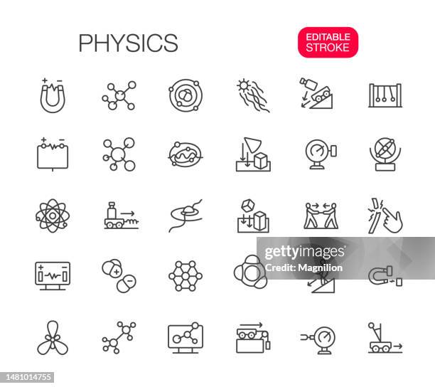 physics line icons set editable stroke - electric pole stock illustrations