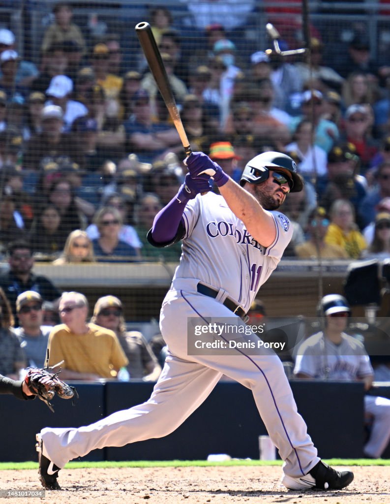 Mike Rokes Colorado Mike Moustakas of the Colorado Rockies at bat during a baseball game ...