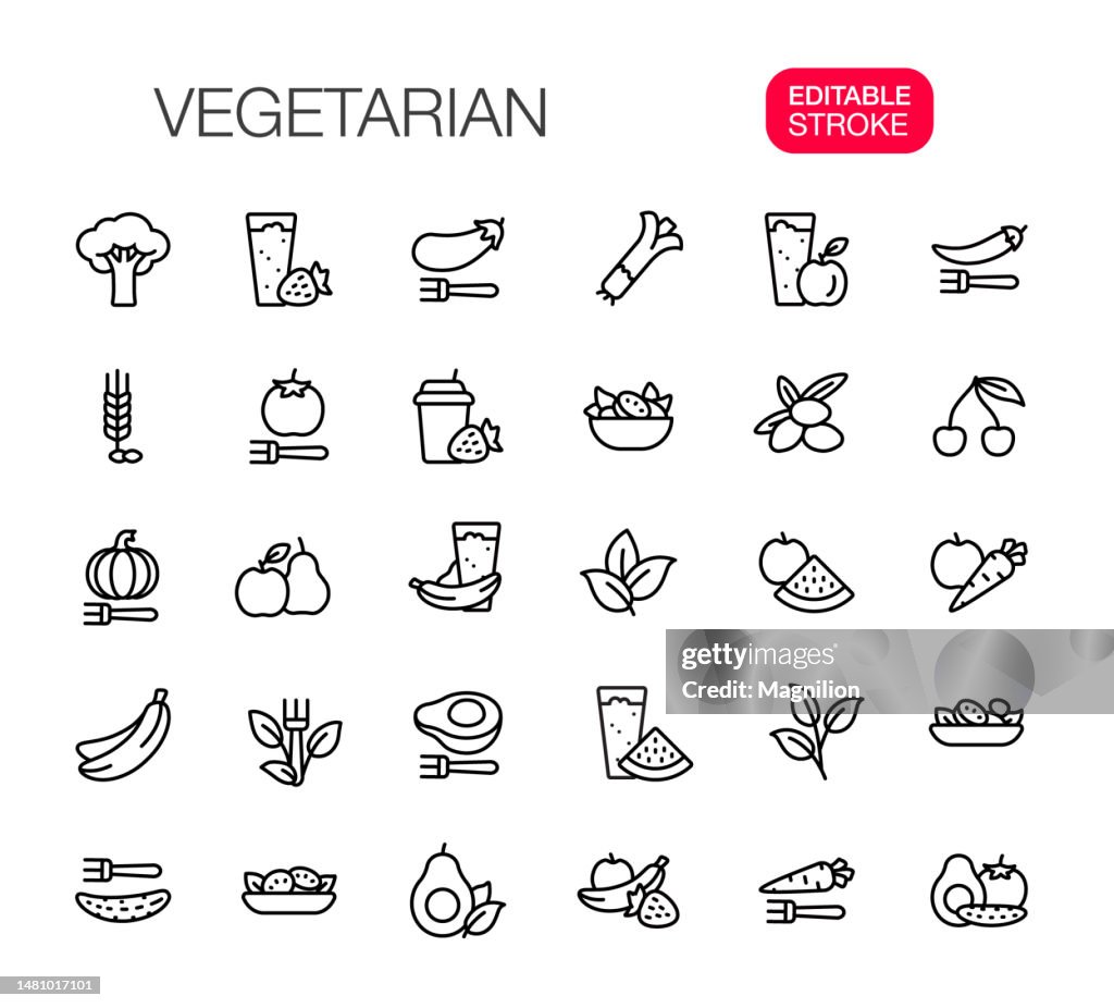 Vegetarian Line Icons Set Editable Stroke