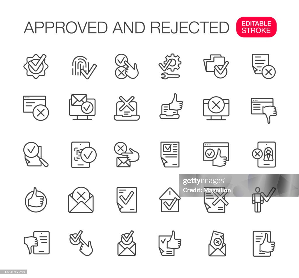 Iconos aprobados y rechazados Establecer trazo editable