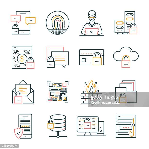 cyber security line icons editable stroke. firewall , hacker , cloud security , phishing , network security , e-mail virus - security check stock illustrations