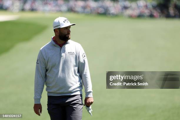 Jon Rahm of Spain walks on the first hole during the final round of the 2023 Masters Tournament at Augusta National Golf Club on April 09, 2023 in...