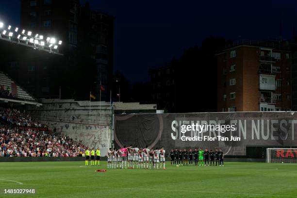 Players of Rayo Vallecano and Atletico de Madrid take one minute silence in homage to Angel Correa's mother prior the LaLiga Santander match between...