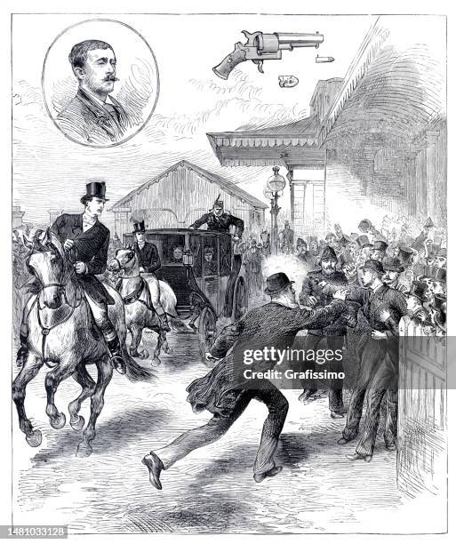attempt on the life of queen victoria 1882 - assassino stock illustrations