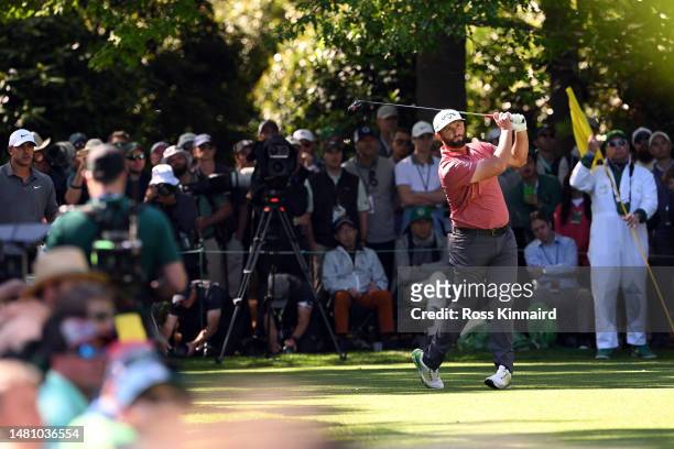 Jon Rahm of Spain plays his shot from the seventh tee during the final round of the 2023 Masters Tournament at Augusta National Golf Club on April...