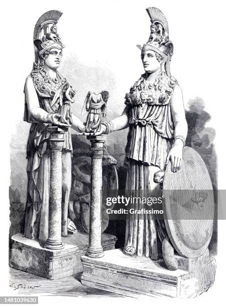 stockillustraties, clipart, cartoons en iconen met statue of minerva found in athenas - romeinse godin