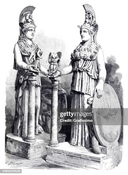 statue of minerva found in athenas - roman goddess stock illustrations