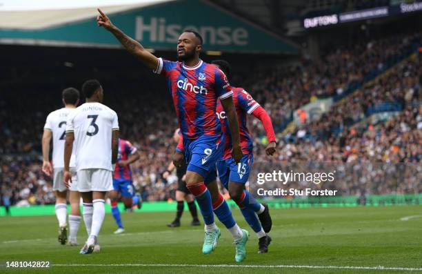 Jordan Ayew of Crystal Palace celebrates after scoring the second Palace goal during the Premier League match between Leeds United and Crystal Palace...