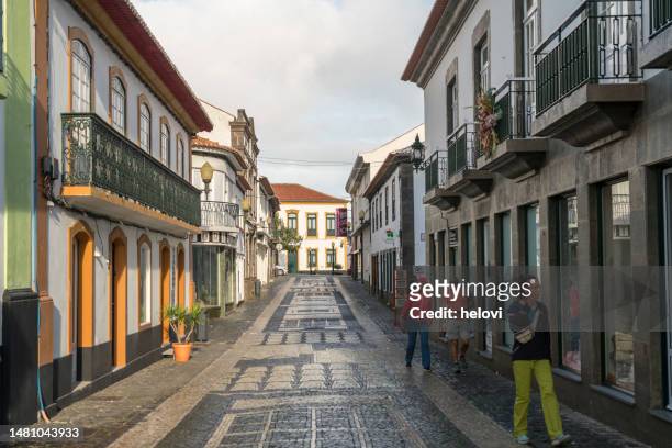 praia da vitoria - empty street early in the morning - azores people stock pictures, royalty-free photos & images