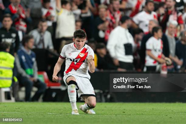 Francisco García celebrates after scores their first goal for Rayo Vallecano during the LaLiga Santander match between Rayo Vallecano and Atletico de...