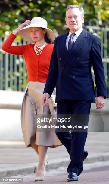 Lady Sarah Chatto and Daniel Chatto attend the traditional Easter Sunday Mattins Service at St George's Chapel, Windsor Castle on April 9, 2023 in...