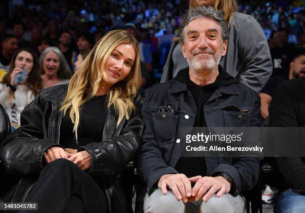 Chuck Lorre and Arielle Mandelson attend a basketball game between the Los Angeles Lakers and the Utah Jazz at Crypto.com Arena on April 09, 2023 in...