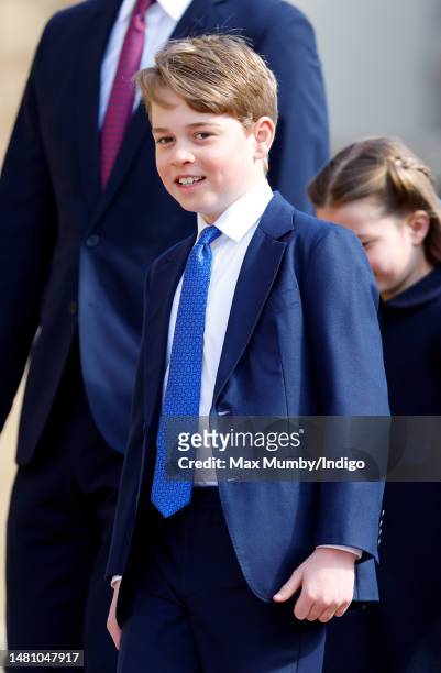 Prince George of Wales attends the traditional Easter Sunday Mattins Service at St George's Chapel, Windsor Castle on April 9, 2023 in Windsor,...