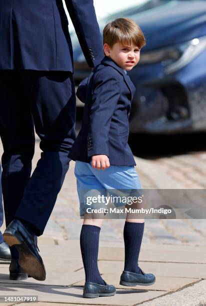 Prince Louis of Wales attends the traditional Easter Sunday Mattins Service at St George's Chapel, Windsor Castle on April 9, 2023 in Windsor,...