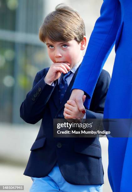 Prince Louis of Wales attends the traditional Easter Sunday Mattins Service at St George's Chapel, Windsor Castle on April 9, 2023 in Windsor,...