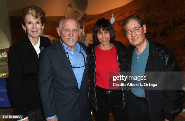 Kitty Swink, Armin Shimerman, Denise Okuda and Michael Okuda attend Yuri's Night Los Angeles held at California Science Center on April 08, 2023 in...