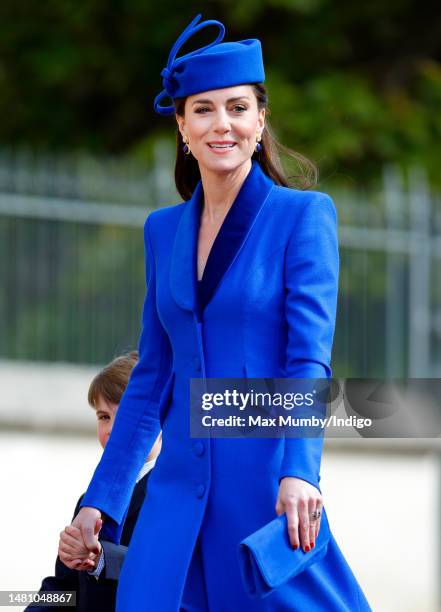 Prince Louis of Wales and Catherine, Princess of Wales attend the traditional Easter Sunday Mattins Service at St George's Chapel, Windsor Castle on...