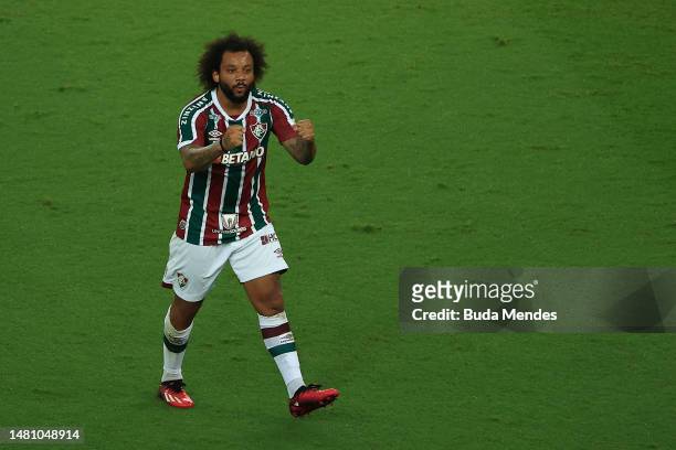 Marcelo of Fluminense celebrates after scoring the first goal of his team during a Campeonato Carioca 2023 final match between Fluminense and...