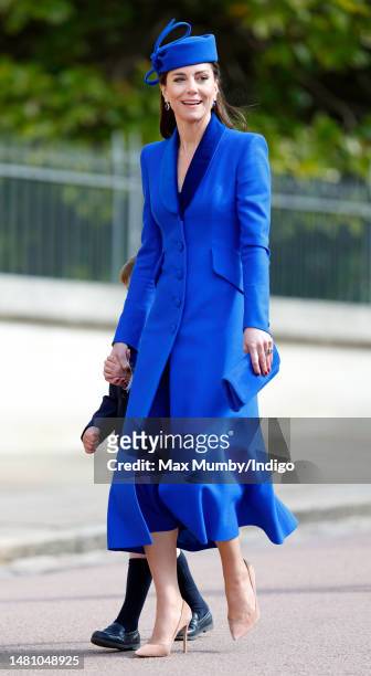 Catherine, Princess of Wales attends the traditional Easter Sunday Mattins Service at St George's Chapel, Windsor Castle on April 9, 2023 in Windsor,...