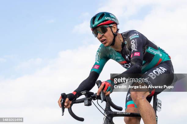 Patrick Gamper of Austria and Team BORA-Hansgrohe competes during the 120th Paris-Roubaix 2023 a 257 km race from Compiegne to Roubaix on April 9,...