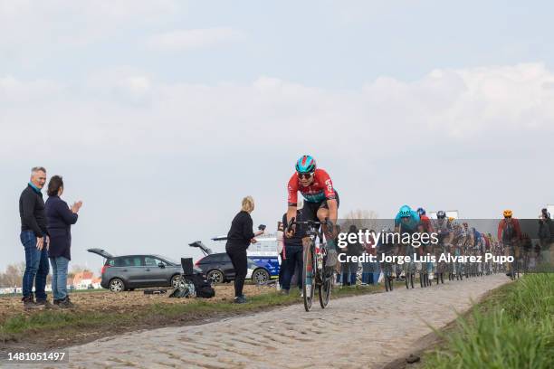 Florian Vermeersch of Belgium and Team Lotto Dstny competes during the 120th Paris-Roubaix 2023 a 257 km race from Compiegne to Roubaix on April 9,...